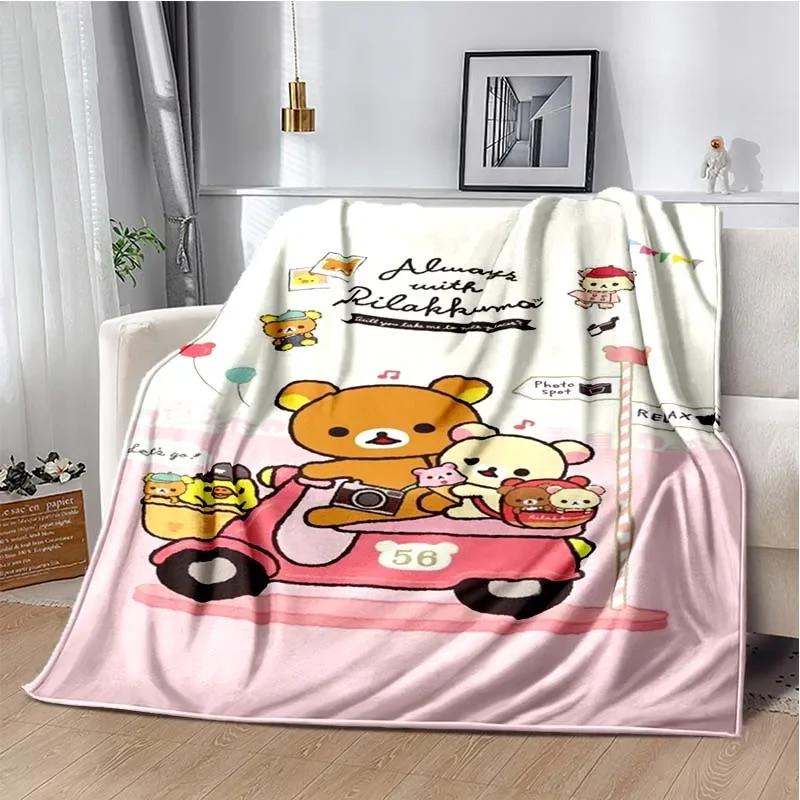 Cartoon Rilakkuma Anime Girls Throws Blanket for Baby Hiking Picnic Bed Super Soft Cute Kawaii Flannel Blanket Birthday Gift