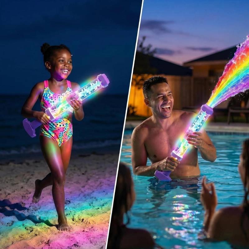 Pistola ad Acqua LED Arcobaleno con Luce Luminosa per Piscina, Spiaggia, Giochi all'Aperto
