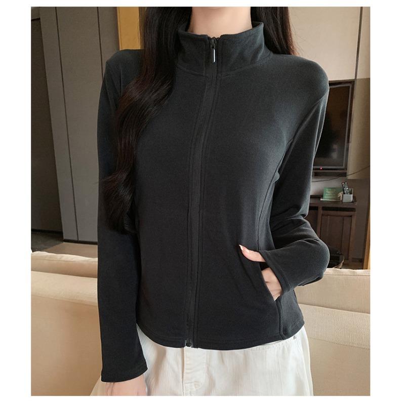 Women S Stand Collar Zip Up Thick Slim Fit Long Sleeve Jacket With Pockets