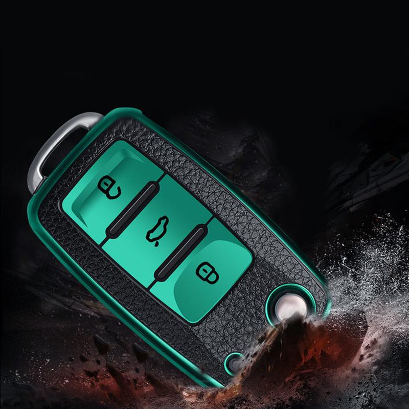 Funda de cuero TPU para llave de coche, funda para mando a distancia para Volkswagen VW Bora Polo Tiguan Jetta Passat B5 B6 B7 Golf Beetle para Skoda Octavia