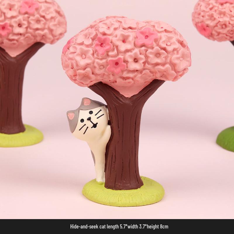 Handmade Japanese Zakka Cat Ornaments: Cute Cherry Blossom Resin Decor for Home