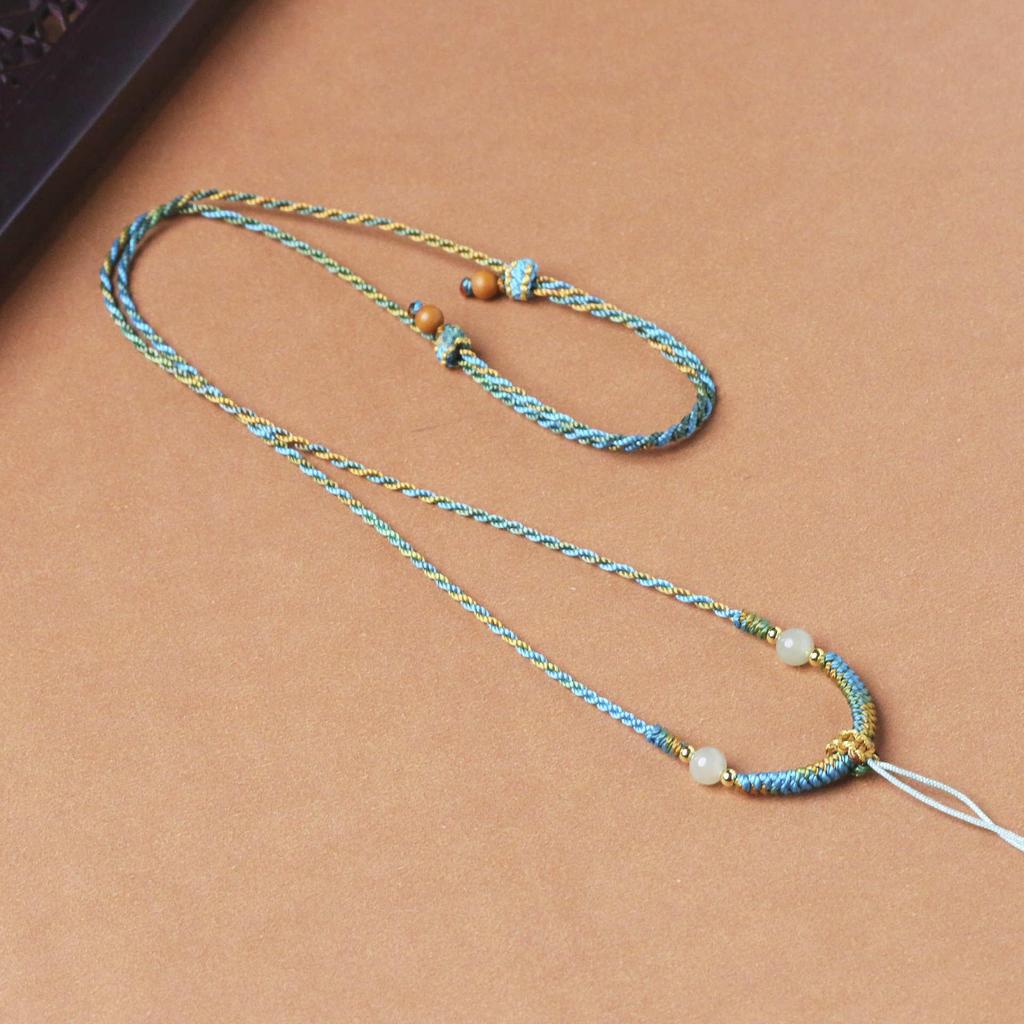 Luxurious Women's Hand-Woven Jade & Amber Adjustable Pendant Lanyard