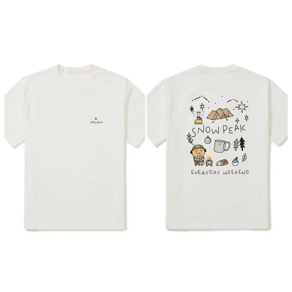 

Бренд спортивной моды Летняя новая футболка с принтом для мужчин и женщин Snow Peak X Kakao Friends с коротким рукавом, повседневная модная свободная футболка S
