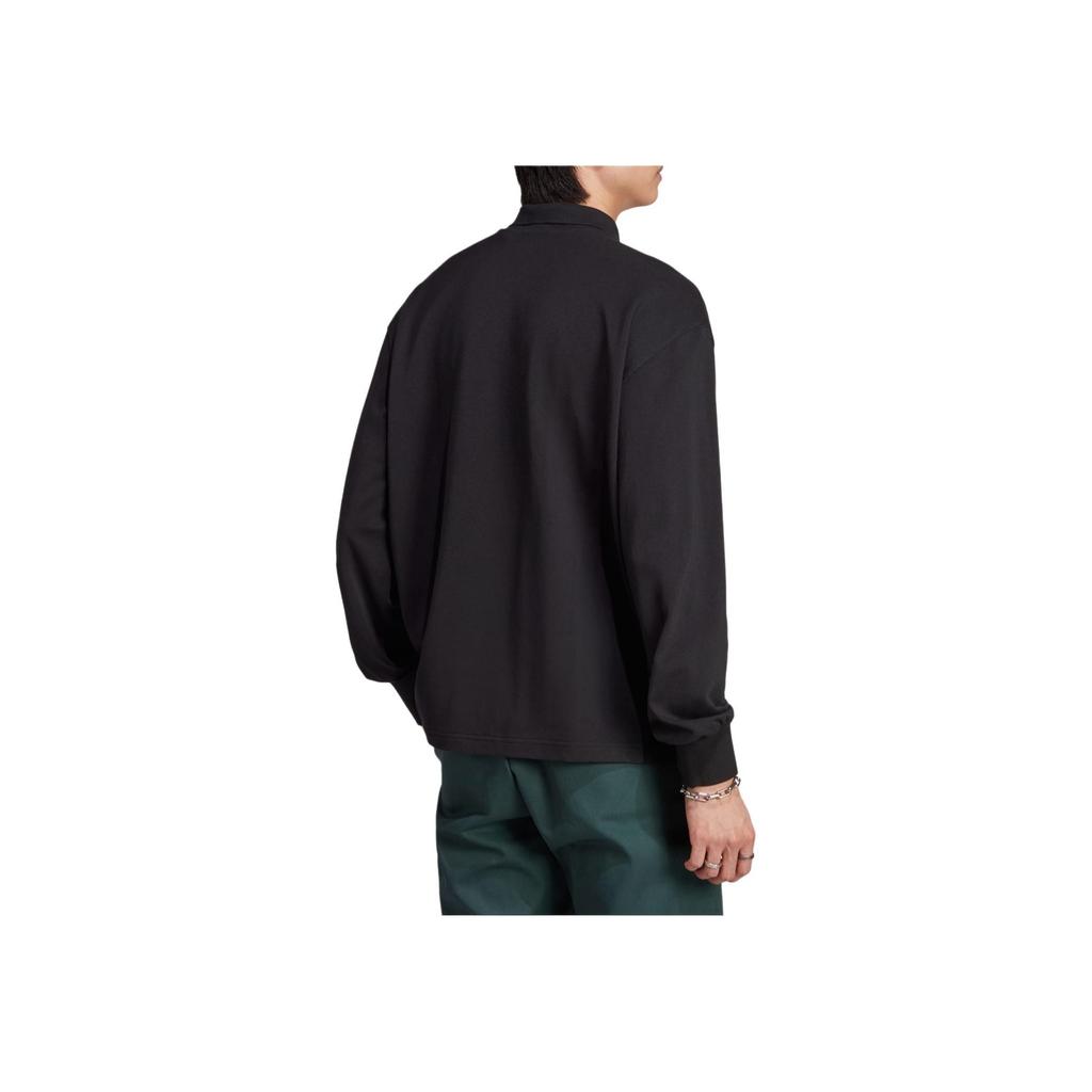 Adidas Originals Solid Letter Print Long Sleeve Polo Shirt Men Tops Black HZ0709