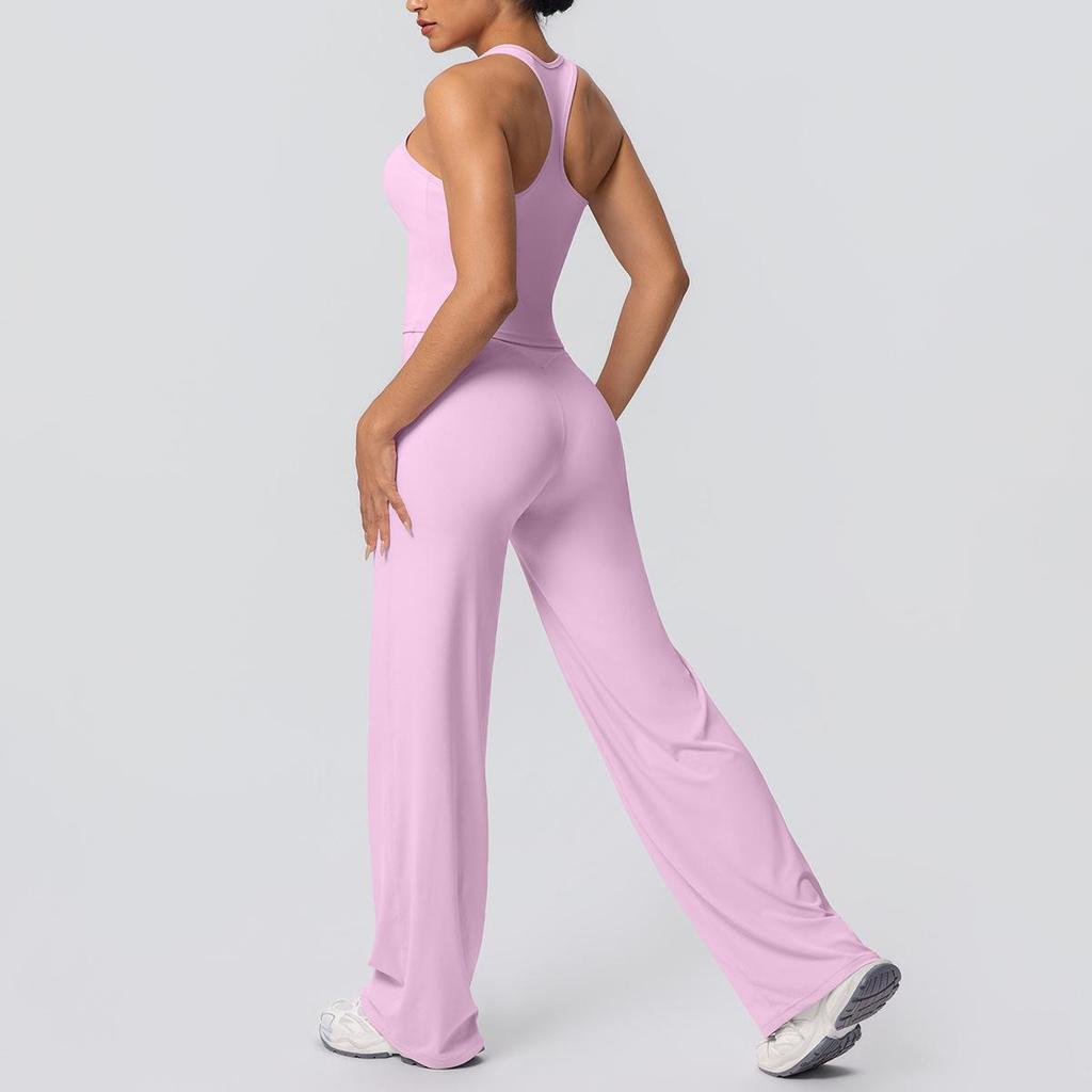 Brushed Lettering Racerback Sports Vest and Quick-Drying Yoga Pants Set