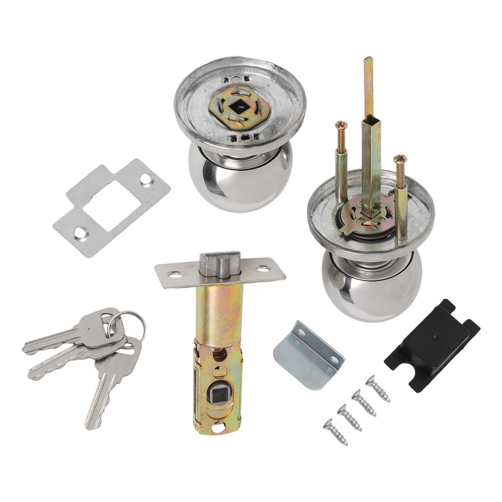 Door Set Knob Handle Lock With Key Privacy Passage Round Home Sliver Bathroom Entrance Stainless Steel Ball Practical Useful