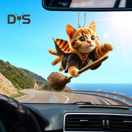 Cat Shaped Pendant Car Rearview Mirror Ornament with Lanyard Easy To Hang Realistic Looking Acrylic Christmas Hanging Decoration