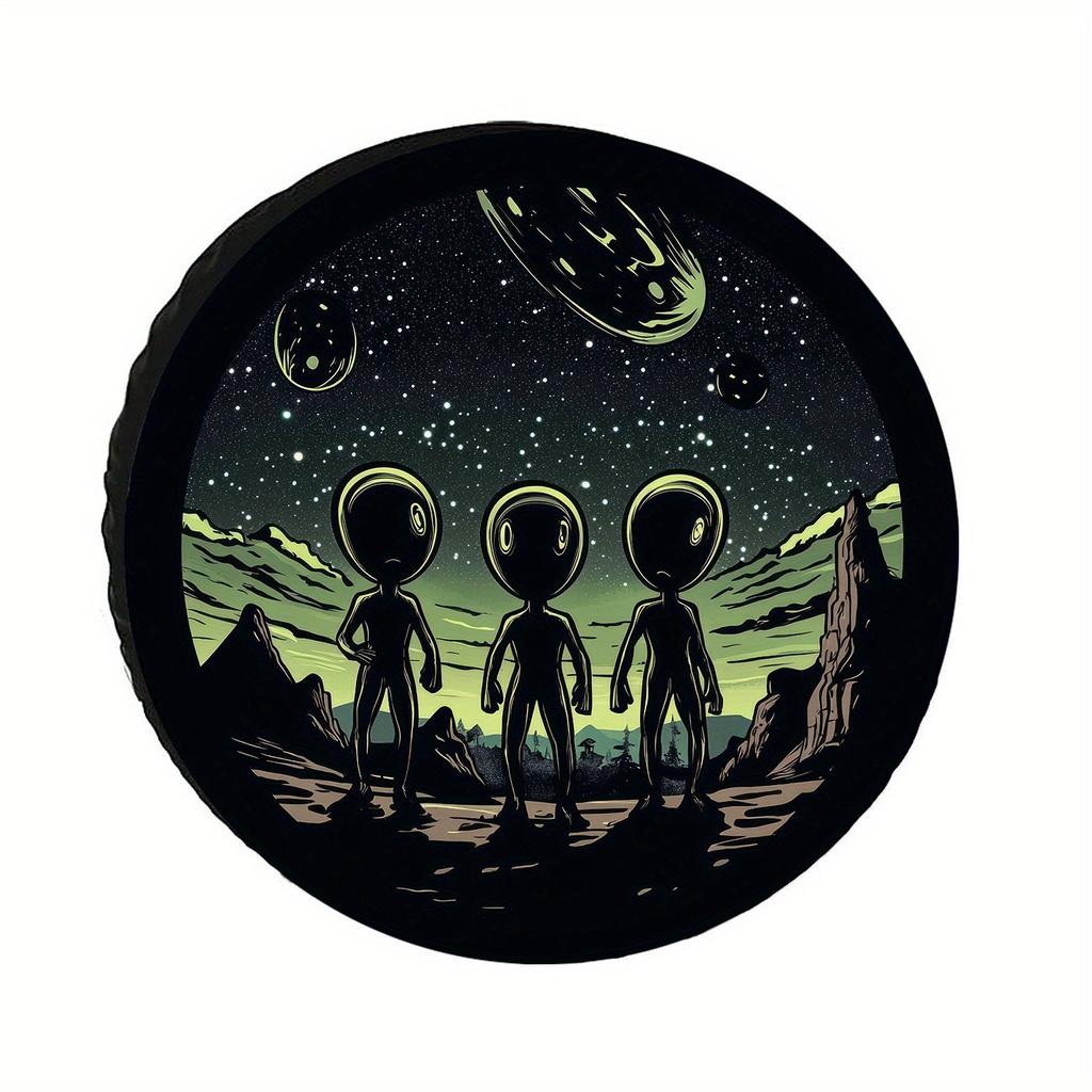 Alien UFO Starry Sky Spare Tire Cover Durable Wheel Protector For RV Trailer Camping Car