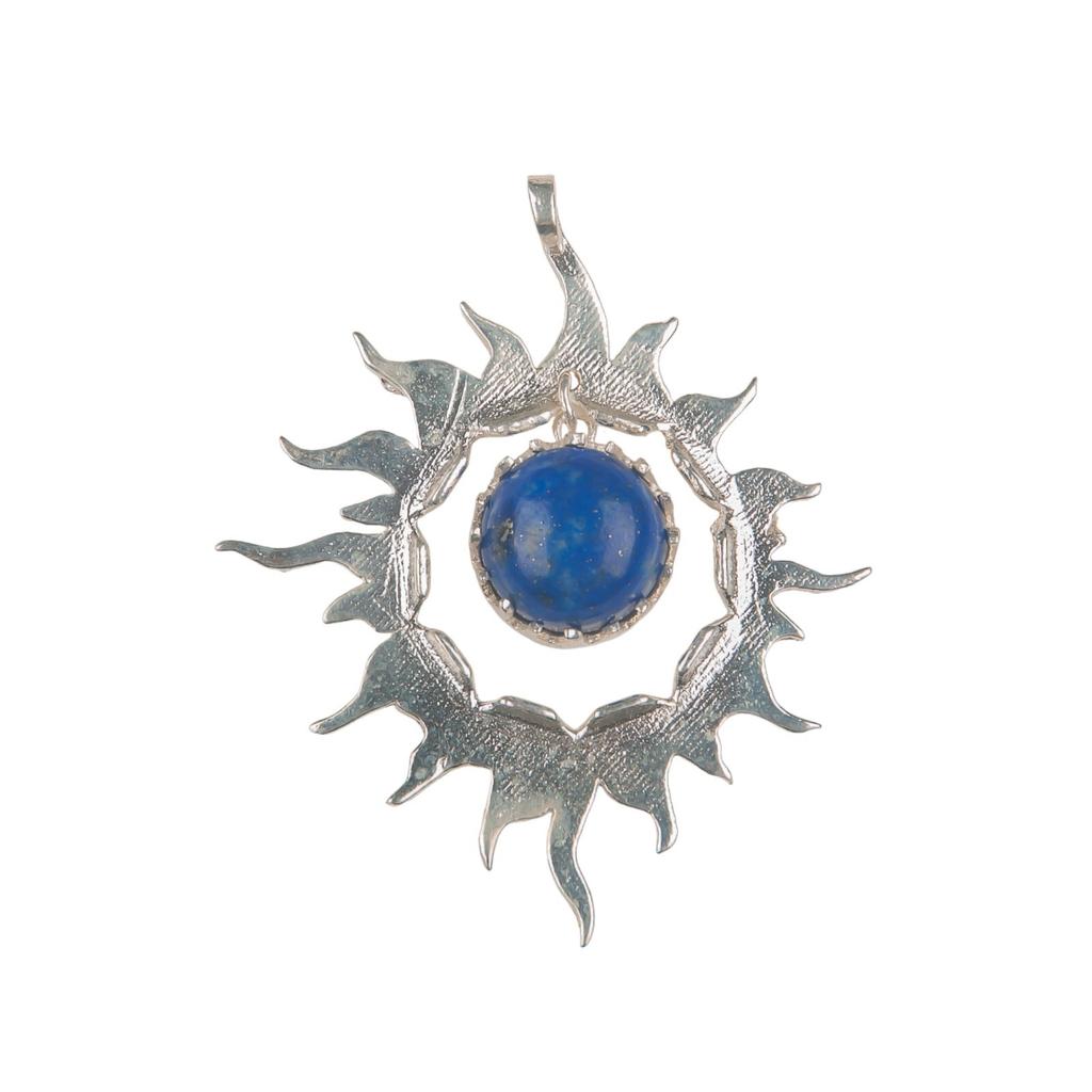 925 Solid Silver Multi Gemstone Sun Health Benefits Unisex Jewelry Pendant 1.76" CP-18