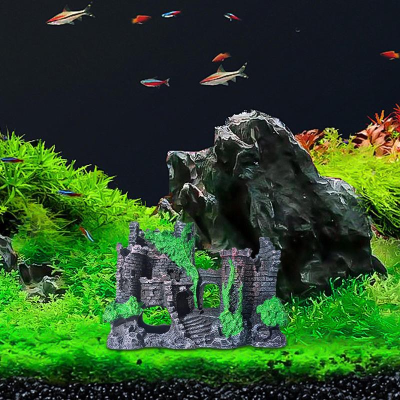Aquarium Castle Decoration Resin Castle Landscaping Decor Decorative Stone Cave Hide House Realistic Ancient Castle Decoration