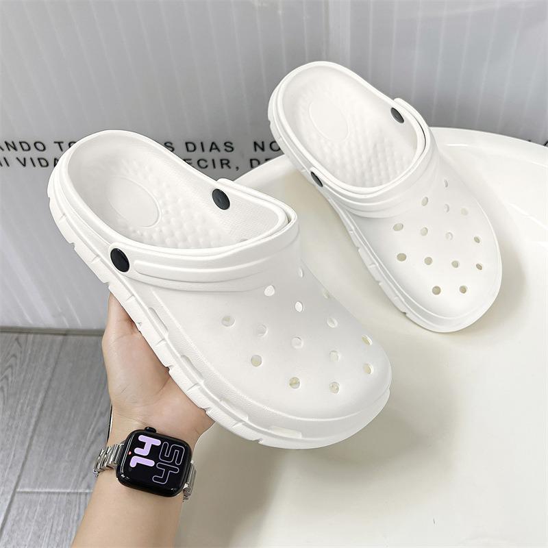 Hole Shoes Men's Solid Color Simple Thick-soled Non-slip Couple Beach Cool Slippers Heightened Deodorant Eva Slippers