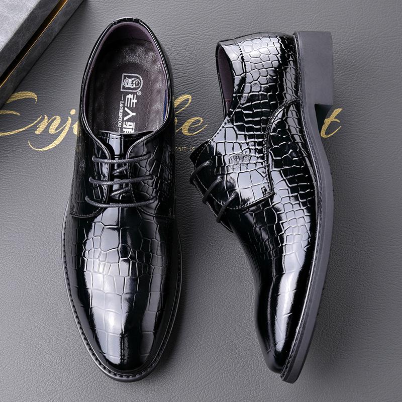 Old man head brand wedding shoes bright leather wedding wear wedding leather shoes men's business leather shoes first layer cowhide lace-up leathe