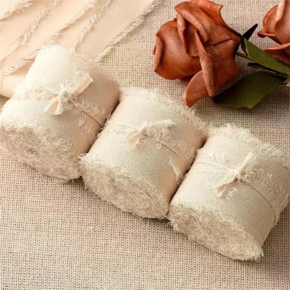

3 Rolls Handmade Chiffon Ribbon 5m Hairy Chiffon Ribbon Fringe Chiffon Silk Ribbon Home Decor Tpye1-Champagne