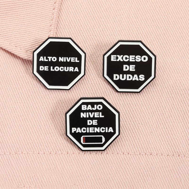 Spanish Quotes Series Enamel Pins JW.ORG Bible Verse Octagon Stop Sign Motivational Phrase Brooches Lapel Badge Jewelry Gifts