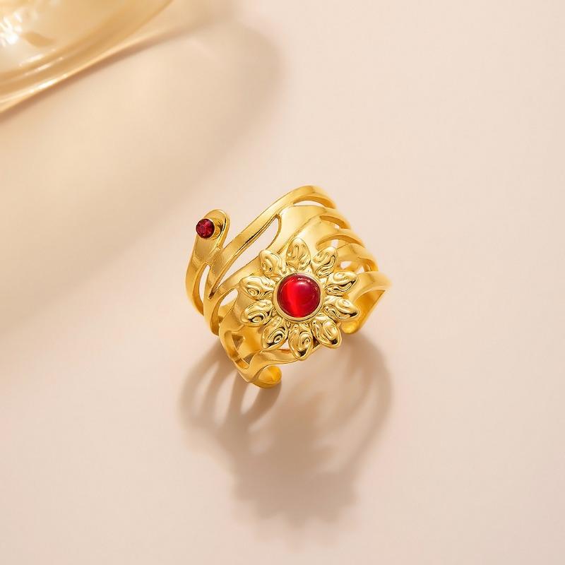 Europäischer und amerikanischer Titanstahlring mit Blumenöffnung, vergoldeter High-End-Zeigefingerring, farbenfroher, vielseitiger Ring, Schmuckgeschenk