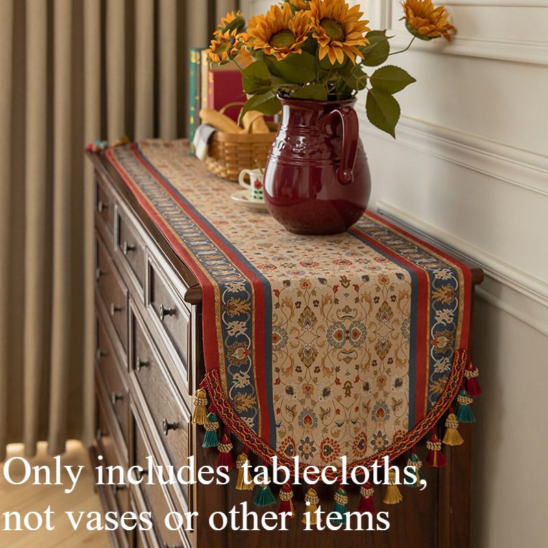 Creative Retro Table Flag Dining Table Cloth Long Decorative Cloth Tassel Bed Flag High-end Feeling Foyer Cabinet Cover Cloth