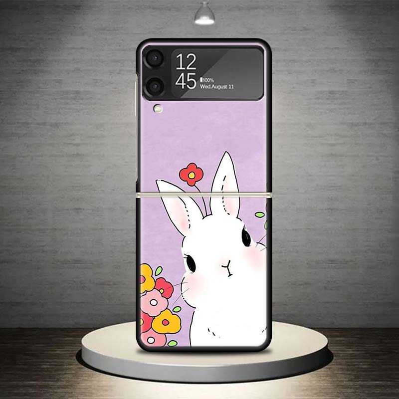 Cartoon Cute Little Rabbit Phone Case For Samsung Galaxy Z Flip 7 6 5 4 3 5G Cover ZFlip7 ZFlip6 ZFlip4 ZFlip5 ZFlip3 Coque Fund