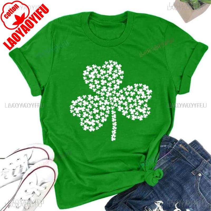 St Patricks Day Women Shamrock Clover Graphic Casual TShirt Short Sleeve Tee Tops Womens Clothing Graphic T Shirts Vintage Tops