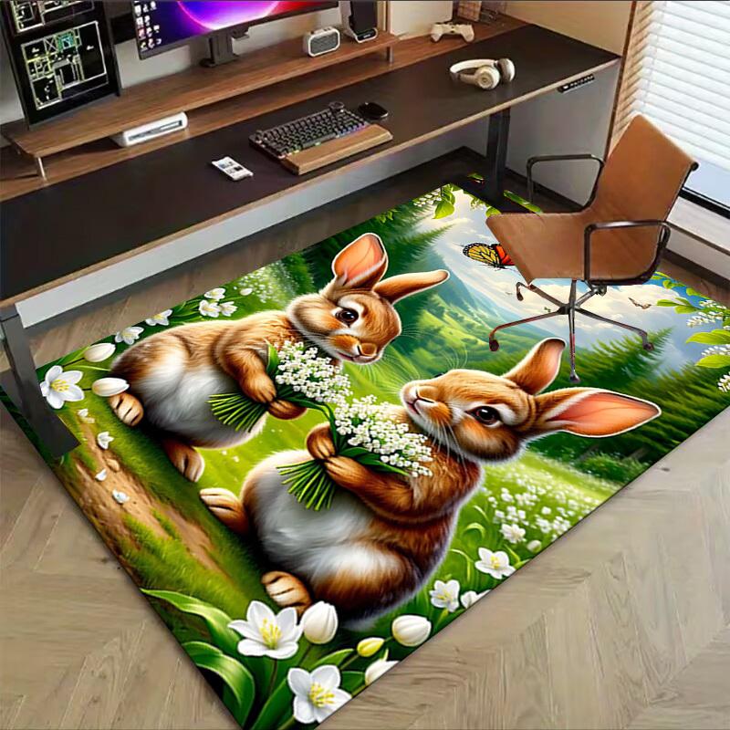 1PC Bunnies Flowers Extra Large Non-Slip Floor carpet, Office, family, bedroom, Studio - Large Area Rug,Longlasting Material-K0329
