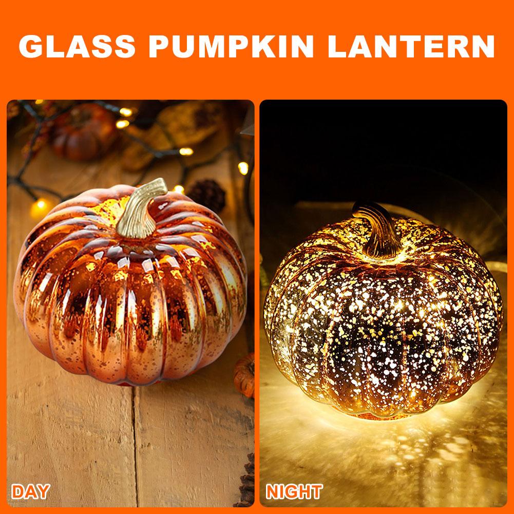 Glass Pumpkin Light Halloween Pumpkin Lamp Glass Light Up Pumpkin Halloween Decorations