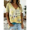 Damen T-Shirt Print Floral Grafik Pflanzen Vintage Stilvoll Klassisch Kurzarm V-Ausschnitt Lange Oberteile Sommer Frühling