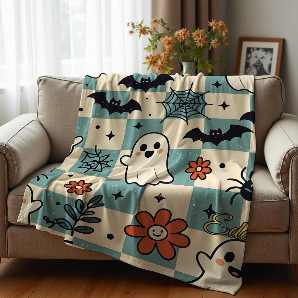 Retro Cat Geometric Anime Cartoon Flannel Blanket Soft Warm Throw for Bedroom Sofa Car Kids Holiday Gift