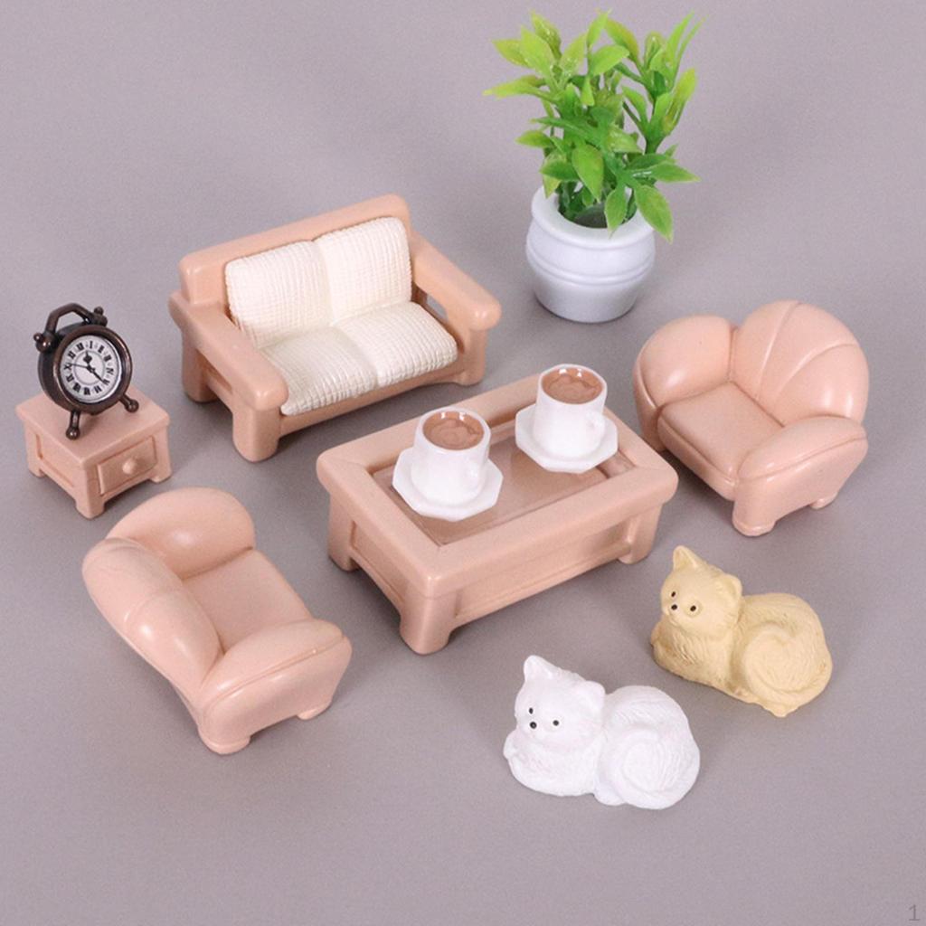 Dollhouse Furniture Set Hobby Crafts,Pretend Play Toy,Miniature Sofa Tea Table Toys for Girls
