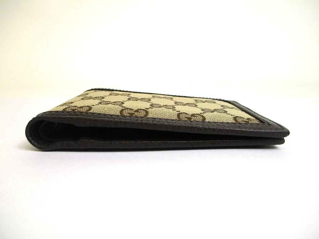 Äkta GUCCI Grön GG-canvas Brun Läder Dubbelvikt Plånbok Kompakt Plånbok #a602 Öppen kartong