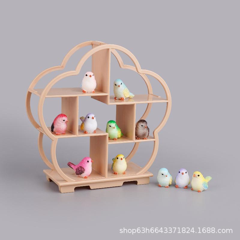 Vintage Bogu Rack Cartoon Mini Colored Birds Doll House Plum Blossom Display Rack Resin Crafts Animal Toys