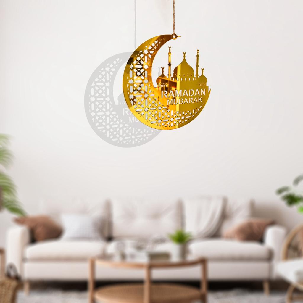 Eid Mubarak Pendants Ramadan Decoration 2025 Acrylic Gold Moon Star Ornaments Ramadan Kareem Hanging Decor for Muslim Party