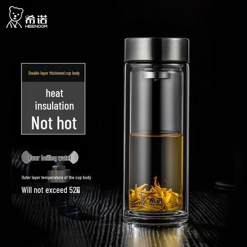 Heenoor Portable Double Wall Glass Tea Infuser Bottle