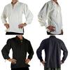 Adult Men Medieval Renaissance Cosplay Shirt Lapel Long Sleeve Lace-up Solid Color Loose Fit Pullover Shirt