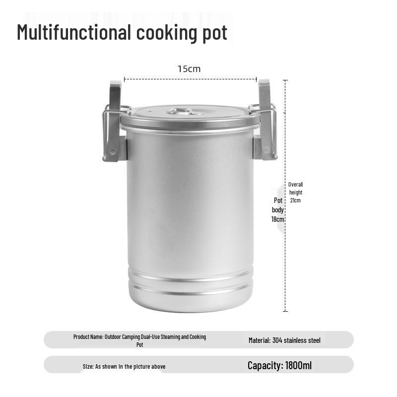 304 Stainless Steel Portable Outdoor Cooking Pot: Multifunctional Single-Person Cookware, Soup Pot, Rice Steamer, Integrated Design