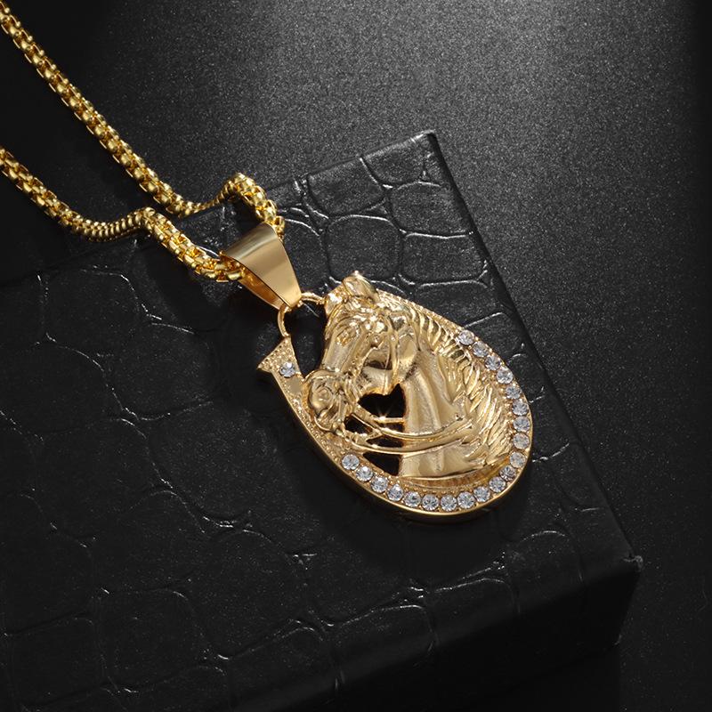 Collier Pendentif Tête de Cheval Bijoux Hip Hop