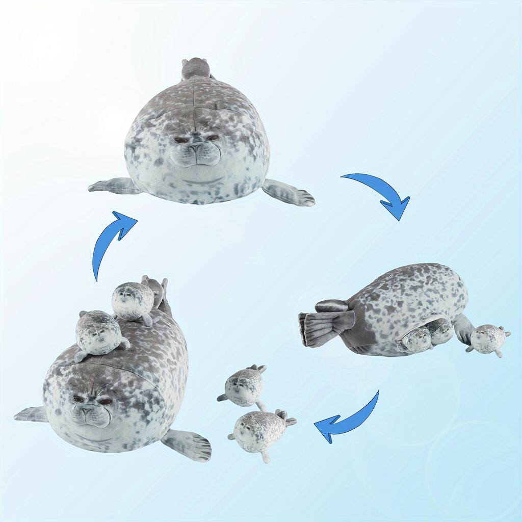 40cm Plush Blob Seal Pillow Mother with Four Kids Seal Chubby 3D Novelty Sea Lion Doll Stuffed Toy Pillow Gifts for Kids Girls