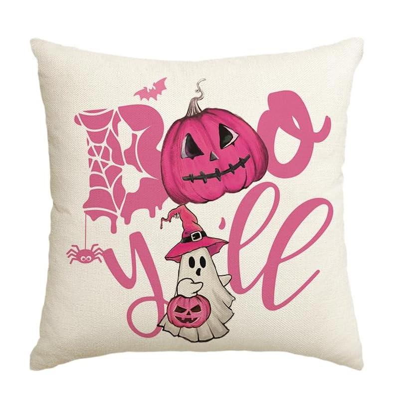 1pc Pink Halloween Cushion Cover Cute Ghost Pumpkin Printed Washable Cover Halloween Themed Party Living Room Bedroom Decoration