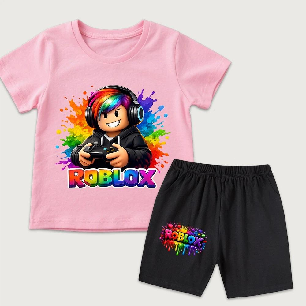 Summer Funny Cartoon Fun Boys Girls Printed Kids T-shirt and Shorts 2 Piece Set Summer Casual Outfit for Boys and Girls Childrens Clothing
