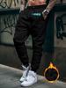 Word-box Men Sweatpants Pocket Boxed Respective Text Motif, Leg Simple Rectangular Letter, Side Pocket Drawstring Jogger Pants for Urban Street Looks