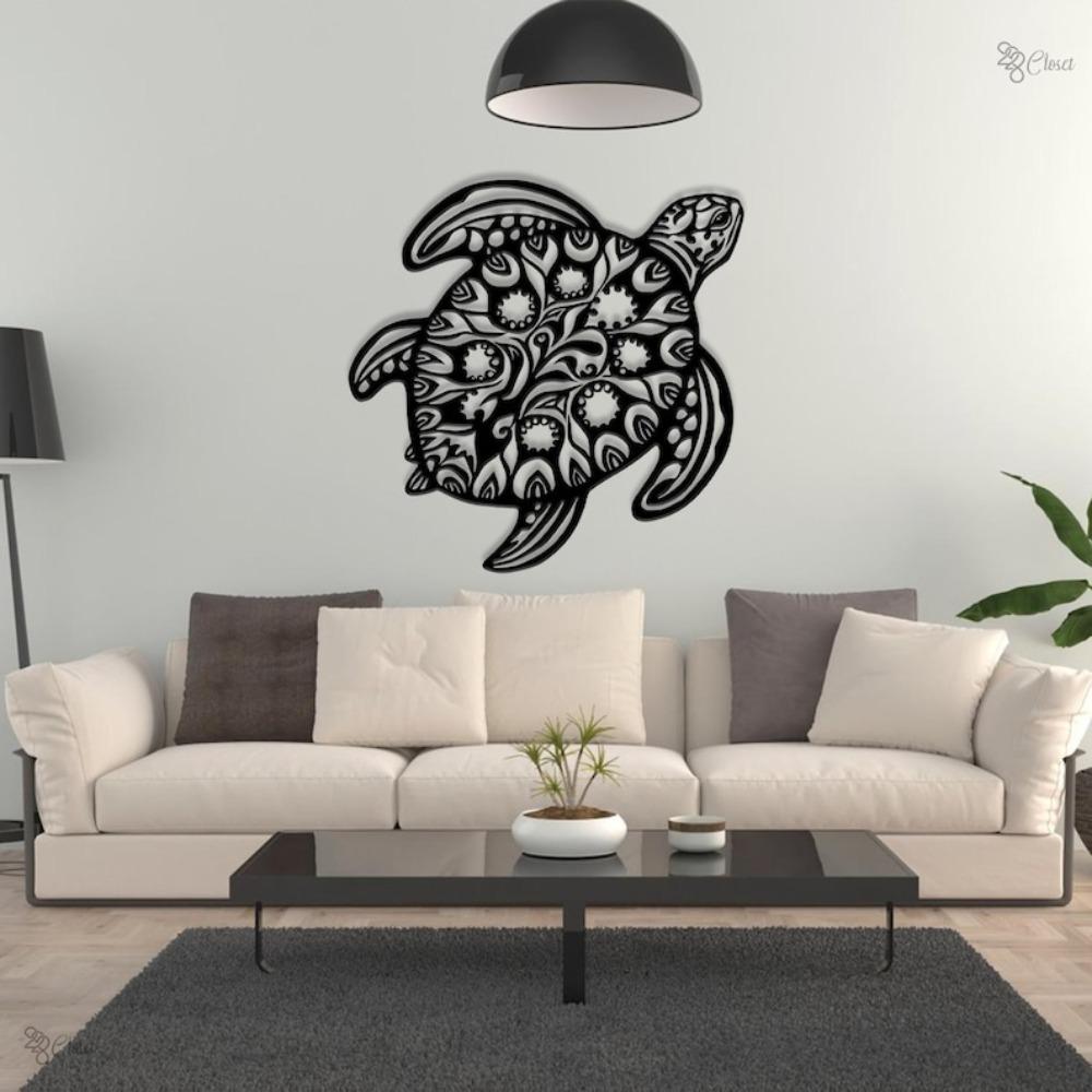 Metal Wall Art Hanging, Boho Turtle Home Decor, Sea Turtle Sign, Black Ocean Animal Sculpture, Gift for Dad