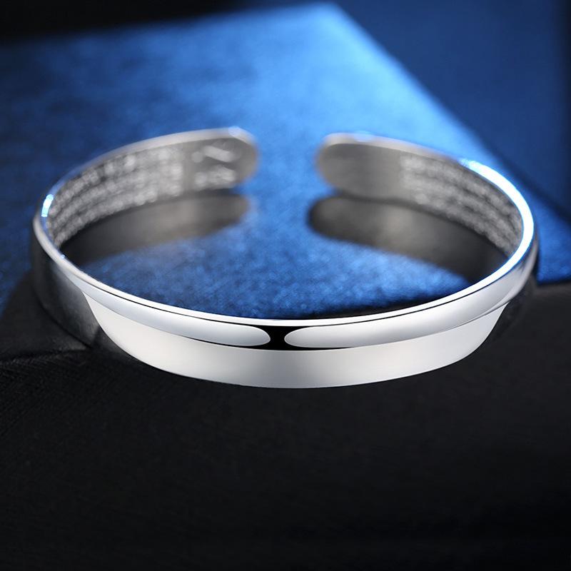 Retro Buddhist Heart Sutra Silver-plated Bracelet, Women's Smooth-faced Princess Silver-plated Bracelet, Fashion Hand Jewelry