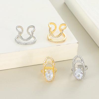 Nail Ring Hollow Shiny Rhinestone Inlaid Sparkling Adjustable Opening Geometric Manicure Joint Ring Women Party Jewelry Gift for Girlfriend