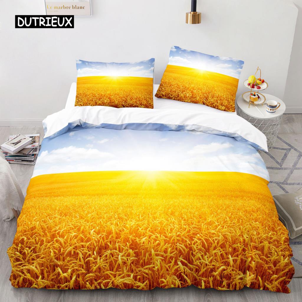 Golden Wheat Field Duvet Cover Set Microfiber Wheat Harvest Themed Quilt Cover for Adult Twin King Size Nordic Style Bedding Set