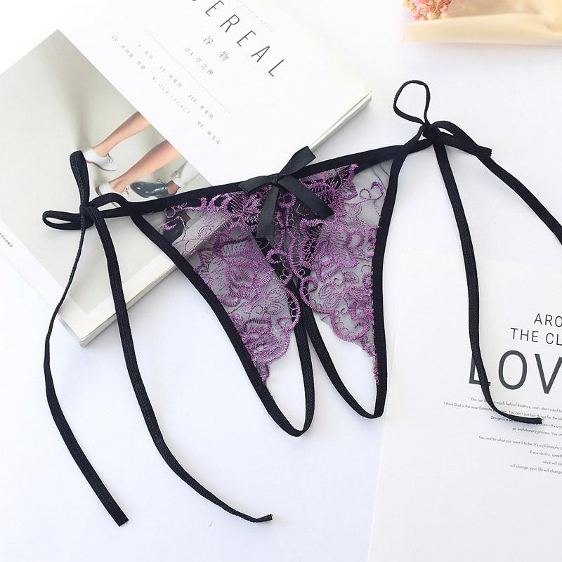 Calcinha sexy lingerie feminina virilha aberta g-string tanga bordado roupa interior feminina k83