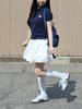 LILY HEIZE Kelsey Collared Short Sleeve Tee_Navy