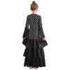 Girls Spanish Flamenco Dress Polka Dot Print Tiered Ruffles V Neck Dancewear
