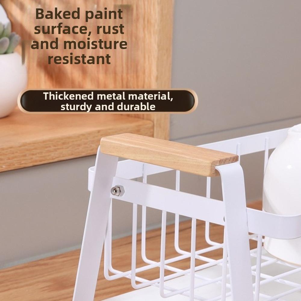 Detachable Kitchen Dish Rack Wooden Handle Kitchen Organizer Dish Drying Drain Rack  Household