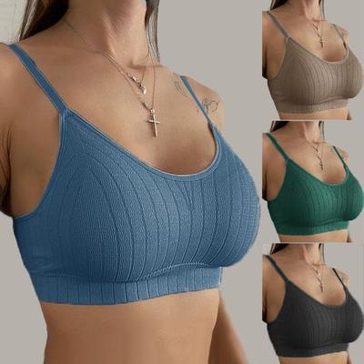 Women's Sleeveless Striped Bra Padded Tank Tops Spaghetti Strap Bralette Crop Top Tube Bras Seamless Top