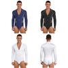 Herren Funkelnder Strass Latin Dance Bodysuit V-Ausschnitt Langarm Öffnbarer Schritt Leotard Patchwork Jumpsuit