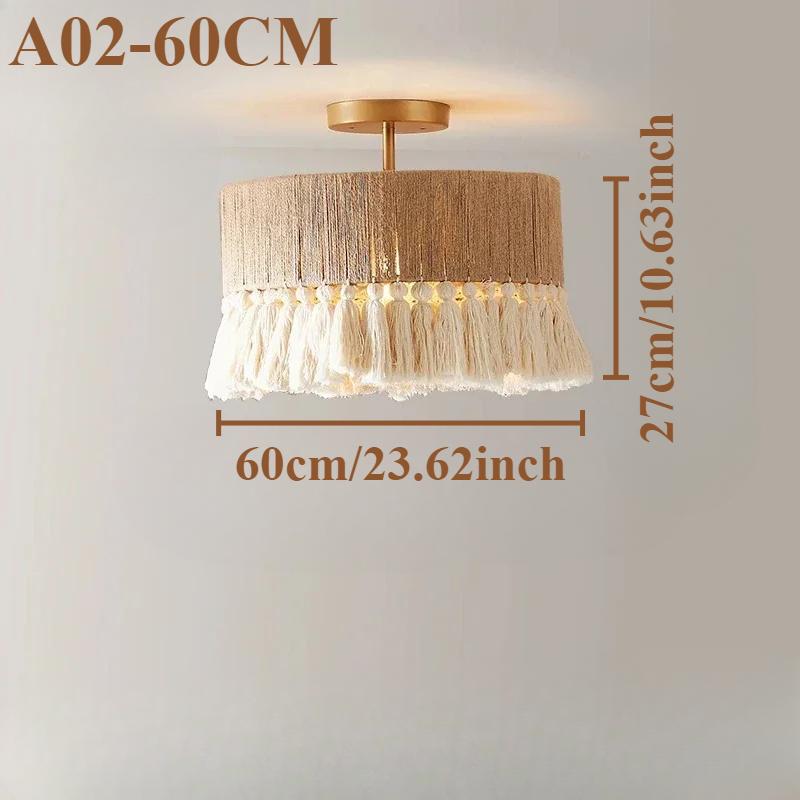 JOYINLED Hand Woven Hemp Rope Chandelier 30/40/50/60cm Large Drum Pendant Light with Tassel Boho Farmhouse Lighting E27 Lamp