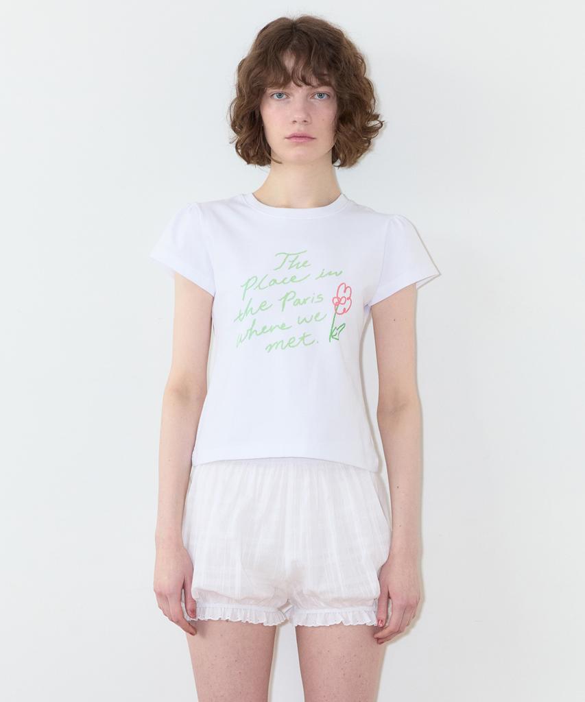 SINOON Flower Lettering Puff T-Shirt (White)